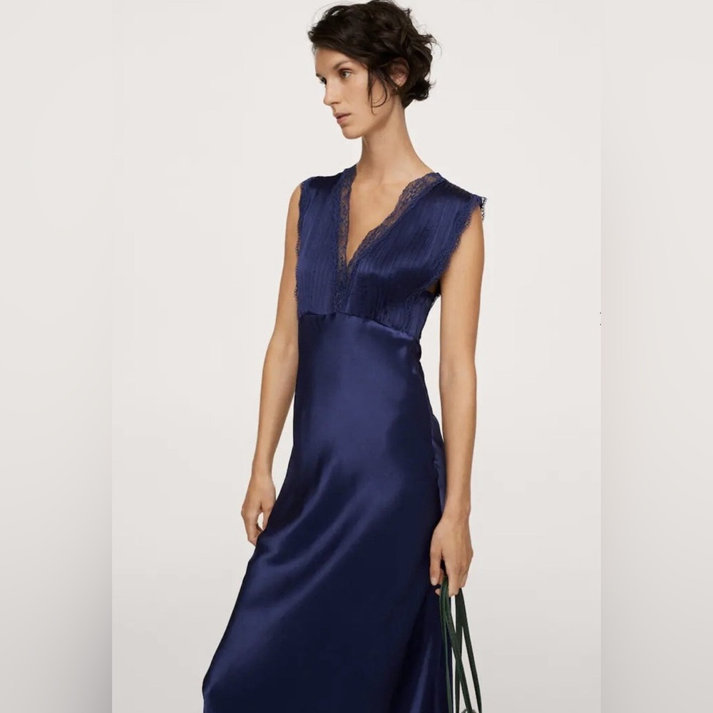 Mango Deep Blue Lace Accent Dress